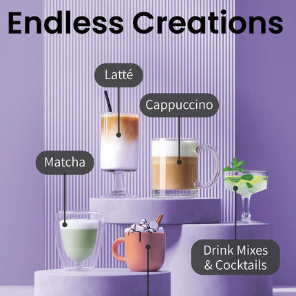 Milk Frother Wand & Drink Mixer - Powerful Coffee Frother Handheld Coffee Mixer Wand with Stand - Milk Foamer to Make Perfect Cappuccino Lattes & Hot Chocolate at Home (Black)