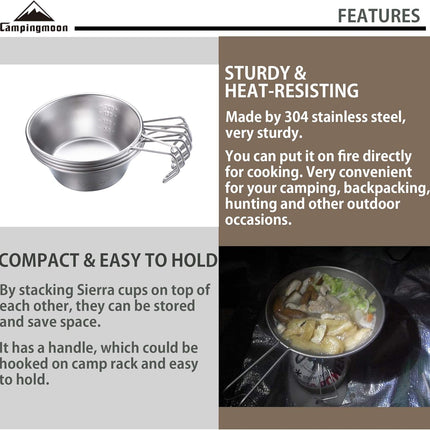 CAMPINGMOON 2Pcs/4Pcs Set Stainless Steel Camping Sierra Cup 310Ml (4Pcs Set)