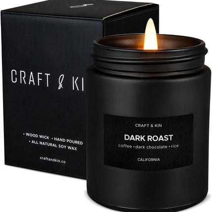 Premium Dark Roast Coffee Candle | Black Scented Candles for Home | Long Lasting with 45 Hour Burn Time, 7.6Oz | Made with Soy | Aromatherapy at Home | Gifts for Men