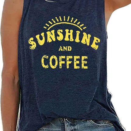 Women's Casual Summer Graphic Tank Top - Sunshine and Coffee Sleeveless Tee
