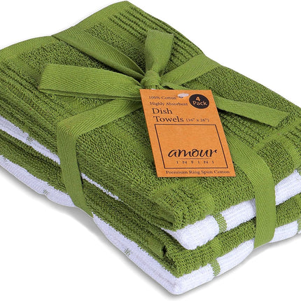 Kitchen Towels Set of 4 - Fast Absorbing, Quick Dry & Super Soft Terry Cotton Dish Towel with Hanging Loop for Cleaning and Drying Dish (16 X 26 Inches - Blue)