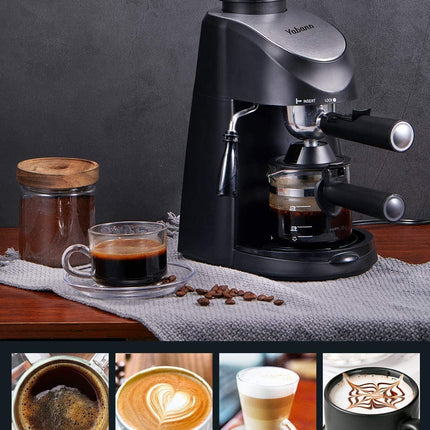 Compact 4-Cup Espresso Machine with Milk Frother - 3.5 Bar, 800W, Sleek Black Design