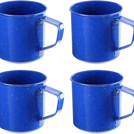 Enamel Camping Coffee Mugs (Set of 4, 16Oz, Blue); Metal Cups for Hiking, Travel, Fishing, Picnics, and Hunting; Lightweight and Portable