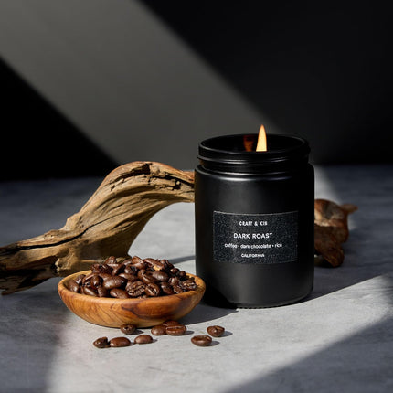Premium Dark Roast Coffee Candle | Black Scented Candles for Home | Long Lasting with 45 Hour Burn Time, 7.6Oz | Made with Soy | Aromatherapy at Home | Gifts for Men