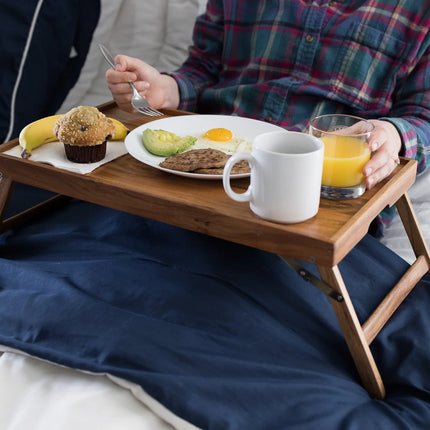 Acacia Wood Rectangular Bed Tray with Stand in Natural Finish Brown, One Size