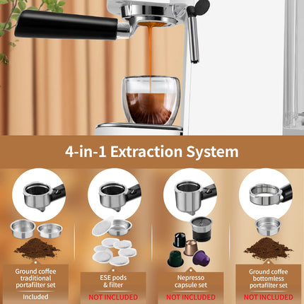 20-Bar Automatic Espresso Machine with Milk Frother - 40-Cup Capacity, White