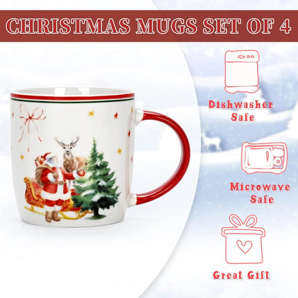 Festive Set of 4 Christmas Coffee Mugs - 11 Oz Ceramic Holiday Drinkware for Santa Lovers - Perfect Merry Christmas Gifts for Women and Kids