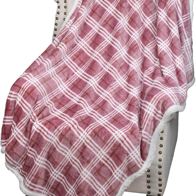 Pink Plaid Blanket, Sherpa Throw Blanket, Buffalo Holiday Throws for Couch Sofa Cabin Decro, Christmas Valentine'S Day Gift