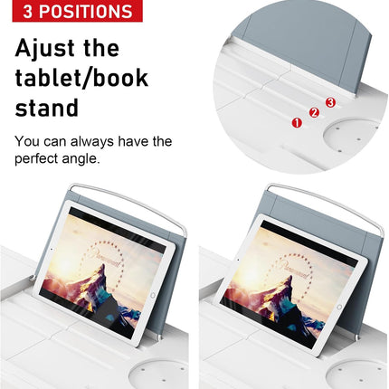 Foldable Bamboo Bathtub Caddy Tray Expandable for Luxury Bath, Bath Accessories & Table with Wine Glass Holder, Book Stand Bathroom Organizer with Extending Sides for Men/Women,White