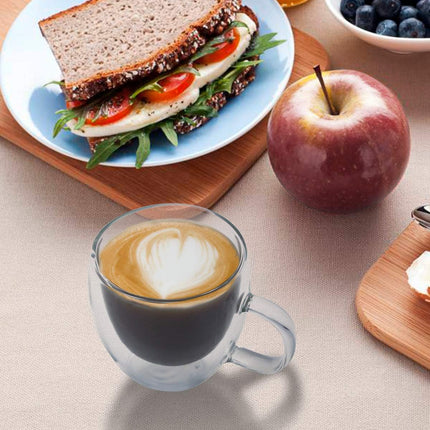 Glass Espresso Cups, Set of 2 6Oz Double Wall Thermo Insulated Shot Cups with Handle, Coffee Mugs for Cappuccino, Great Gift for Coffee Lovers