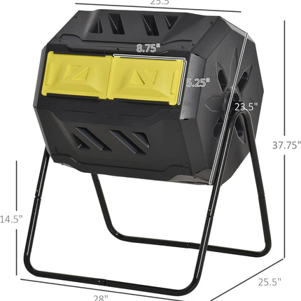 Tumbling Compost Bin Outdoor 360° Dual Chamber Rotating Composter 43 Gallon, Yellow