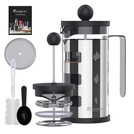 French Press Cafetiere 4 Cups, Stainless Steel Body Shell Coffee Maker- Heat Resistant - Stainless Steel Filter Coffee Press for Coffee Lover, Silver, 350 Ml & 600Ml