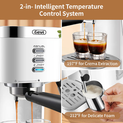 20-Bar Automatic Espresso Machine with Milk Frother - 40-Cup Capacity, White