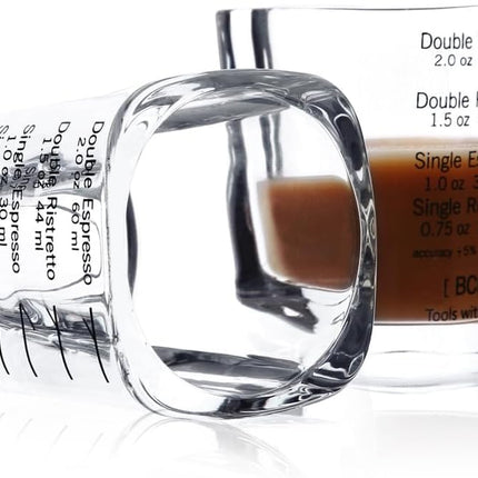 Espresso Shot Glasses Measuring Cup Liquid Heavy Glass for Baristas 2Oz for Single Shot of Ristrettos (2 Pack)