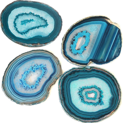 Natural Stone Coasters Set of 4 Blue Agate Crystal Coasters 3-3.5" for Drinks Slice Coaster Cup Mat Beverage Mother Gift
