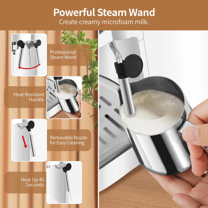 20-Bar Automatic Espresso Machine with Milk Frother - 40-Cup Capacity, White