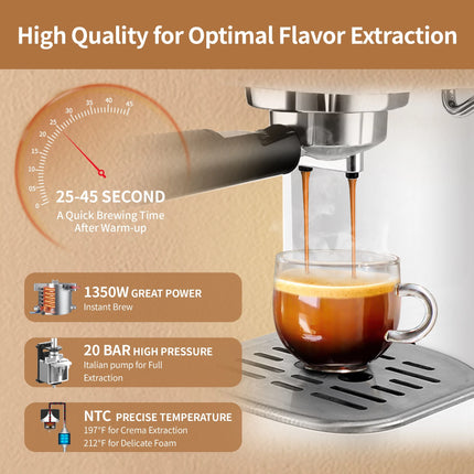 20-Bar Automatic Espresso Machine with Milk Frother - 40-Cup Capacity, White