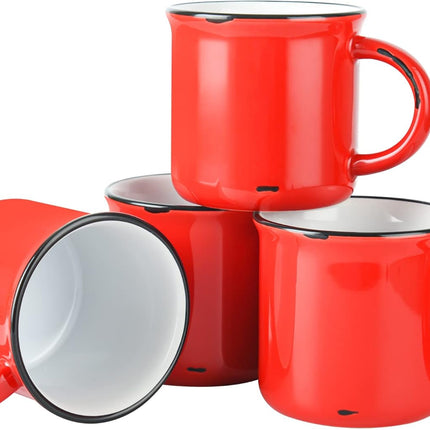 15Oz Red Campfire Ceramic Mugs Set of 4 for Coffee Tea Old Design