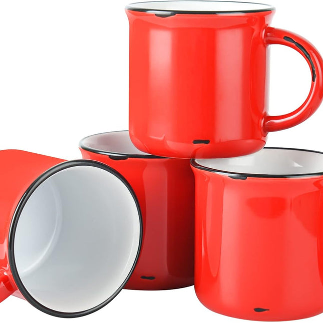 15Oz Red Campfire Ceramic Mugs Set of 4 for Coffee Tea Old Design