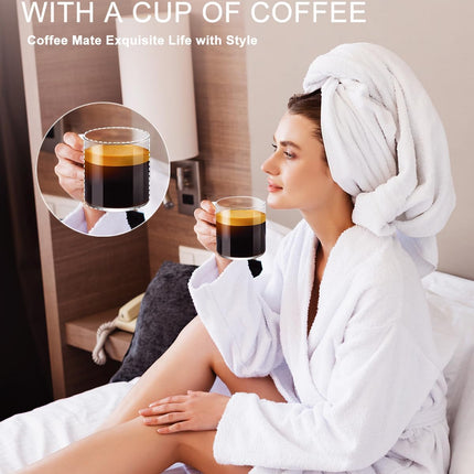 4Pcs Set Simple Glass Coffee Mugs-Hand Blown&Seamless Design,14 Oz Clear Coffee Cups-Heat Resistant and Explosion-Proof,Lightweight Tea Mugs with anti Scald Handle Ideal for Home,Cafe,Coffee Bar