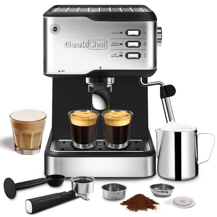 Geek Chef Espresso Machine, Espresso&Cappuccino Latte Maker 20 Bar Coffee Machine Compatible with ESE POD Capsules Filter&Milk Frother Steam Wand, 950W, 1.5L Water Tank,Ban on Amazon