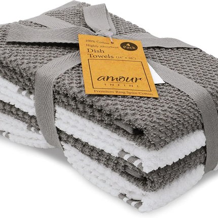 Kitchen Towels Set of 4 - Fast Absorbing, Quick Dry & Super Soft Terry Cotton Dish Towel with Hanging Loop for Cleaning and Drying Dish (16 X 26 Inches - Blue)