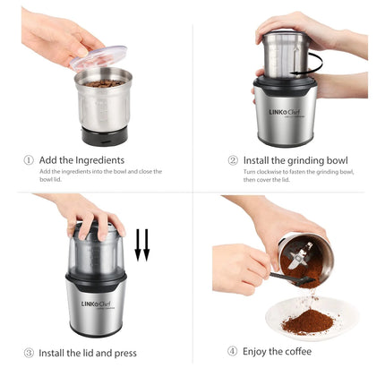 Coffee Grinder, Spice Grinder with 4 Blades for Coffee Beans, Spice, Tea - New (Silver)