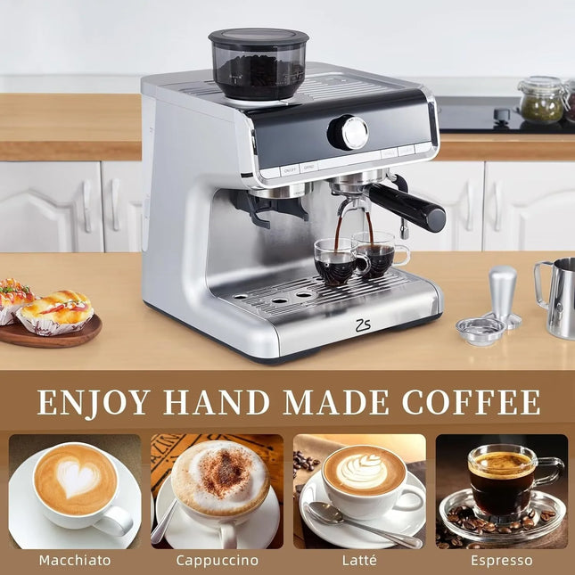20 Bar, 1-Cup Silver Home Use Espresso Machine