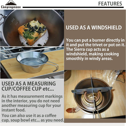 CAMPINGMOON 2Pcs/4Pcs Set Stainless Steel Camping Sierra Cup 310Ml (4Pcs Set)