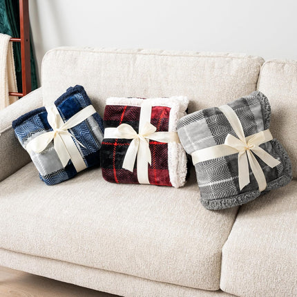 Light Grey Plaid Sherpa Throw Blanket for Couch Twin, Plush Flannel Fleece Blanket and Throws, Soft Fuzzy Cabin Blanket for Sofa Bed, Warm Cozy Winter Blanket Gift, 60X80