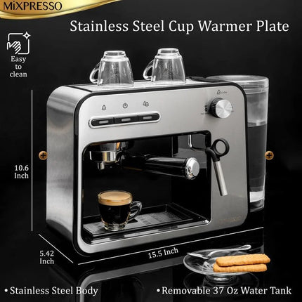 15-Bar Automatic Espresso Machine with Milk Frother, 37 Oz