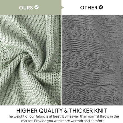 Cable Knit Sage Green Throw Blanket for Couch, Super Soft Warm Cozy Decorative Knitted Throw Blanket 2.3LB for Bed, Sofa, Chair 50"X60"