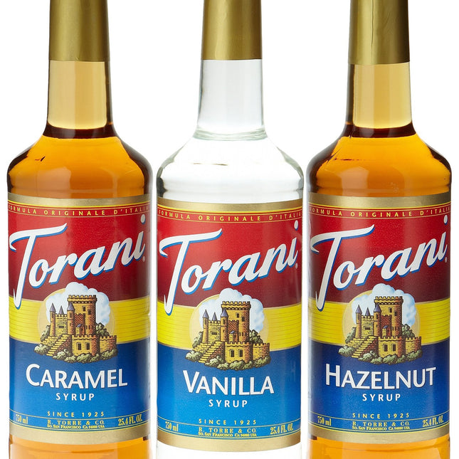 Torani Coffee Syrup Variety Pack - Savor Vanilla, Caramel & Hazelnut - 3 Delicious Flavors!