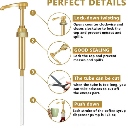 10 Packs Coffee Syrup Pump Dispenser,Fits 25.4 Oz/750Ml Coffee Flavoring Syrup Bottles,No Dripping, Fits Home & Coffee Bar Drinking Mixes,Free 4 Golden Spoons