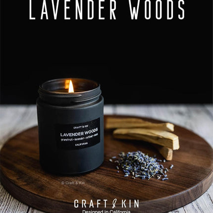 Premium Lavender Woods Candle | Black Scented Candles for Men | Long Lasting with 45 Hour Burn Time, 7.6Oz | Made with Soy | Aromatherapy at Home | Gifts for Men