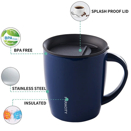 Insulated Coffee Mug Stainless Steel Coffee Mug with Lid Handle Double Wall Vacuum Travel Mug 12 Fl Oz