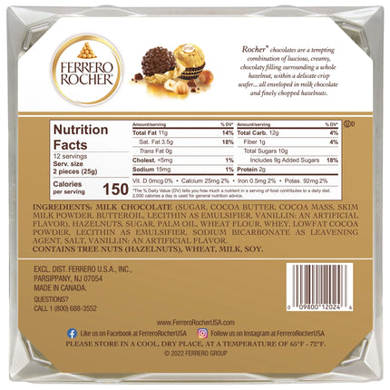 , Premium Milk Chocolate Hazelnut, Individually Wrapped, 24 Count Holiday Chocolate Gift Box, 10.6 Oz