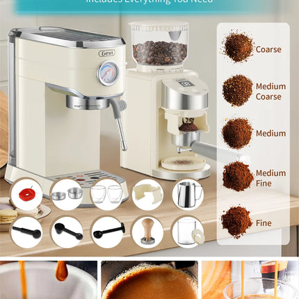 Espresso Machine 20 Bar with Grinder, Professional Espresso Maker with 35 Precise Grind Settings Burr Coffee Grinders Combos, Super-Automatic Espresso Machines, Gift for Coffee Lover