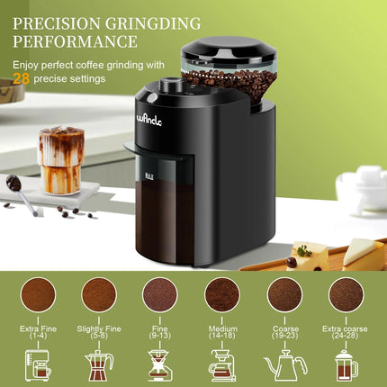 Electric Burr Coffee Grinder - Adjustable with 28 Precise Grind Settings for 12 Cups - Professional Coffee Bean Grinder