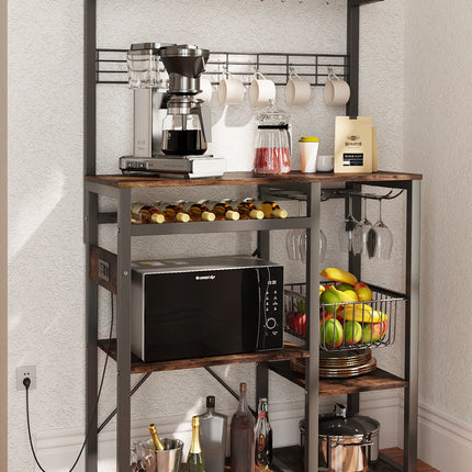 Pantry Cart Microwave Stand with Storage,  60"Coffee Bar Station Kitchen Island Baker Rack for Kitchen, Vintage Brown