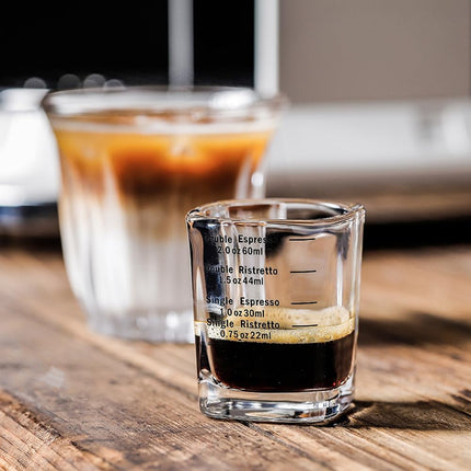 Espresso Shot Glasses Measuring Cup Liquid Heavy Glass for Baristas 2Oz for Single Shot of Ristrettos (2 Pack)