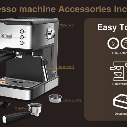Geek Chef Espresso Machine, Espresso&Cappuccino Latte Maker 20 Bar Coffee Machine Compatible with ESE POD Capsules Filter&Milk Frother Steam Wand, 950W, 1.5L Water Tank,Ban on Amazon