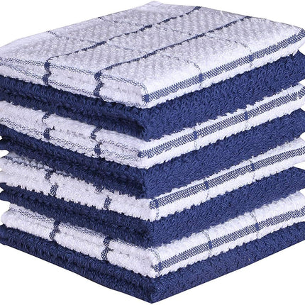 Kitchen Towels Set of 4 - Fast Absorbing, Quick Dry & Super Soft Terry Cotton Dish Towel with Hanging Loop for Cleaning and Drying Dish (16 X 26 Inches - Blue)