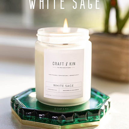 White Sage Scented Candle for Cleansing | 8 Oz 45 Hour Long Lasting | Classic Soy Candles Wood Wick | Made with Natural Soy | Gifts for Men and Women