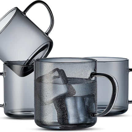 4Pcs Set Simple Glass Coffee Mugs-Hand Blown&Seamless Design,14 Oz Clear Coffee Cups-Heat Resistant and Explosion-Proof,Lightweight Tea Mugs with anti Scald Handle Ideal for Home,Cafe,Coffee Bar