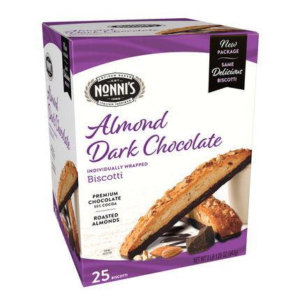 Nonni’s Almond Dark Chocolate Biscotti - 25 Count Delightful Treats