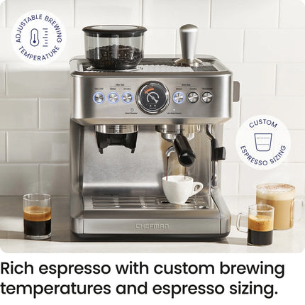 Supreme Espresso Machine with Conical Burr Grinder & Steam Wand – Premium Stainless Steel Design