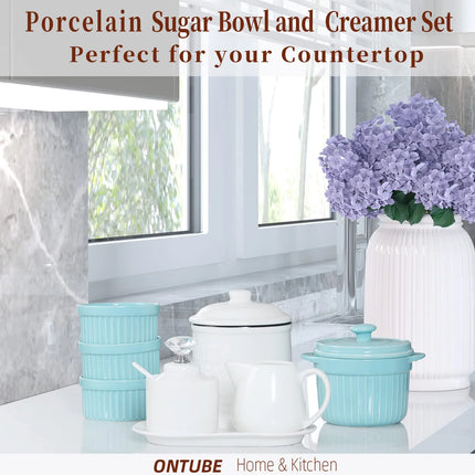 Ceramic Sugar Bowl and Creamer with Tray and Crystal Lid Set of 4,Silver