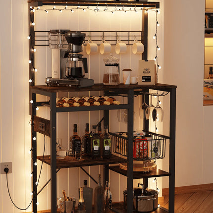 Pantry Cart Microwave Stand with Storage,  60"Coffee Bar Station Kitchen Island Baker Rack for Kitchen, Vintage Brown