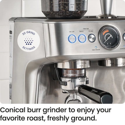 Supreme Espresso Machine with Conical Burr Grinder & Steam Wand – Premium Stainless Steel Design